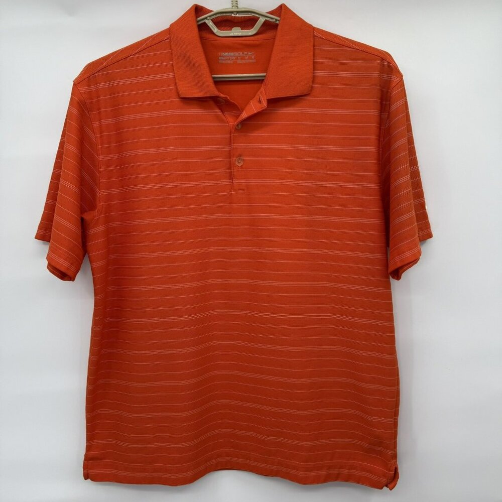 Nike Golf Polo Shirt Fit Dry Mens Size Medium Orange Stripe Colorful Bold